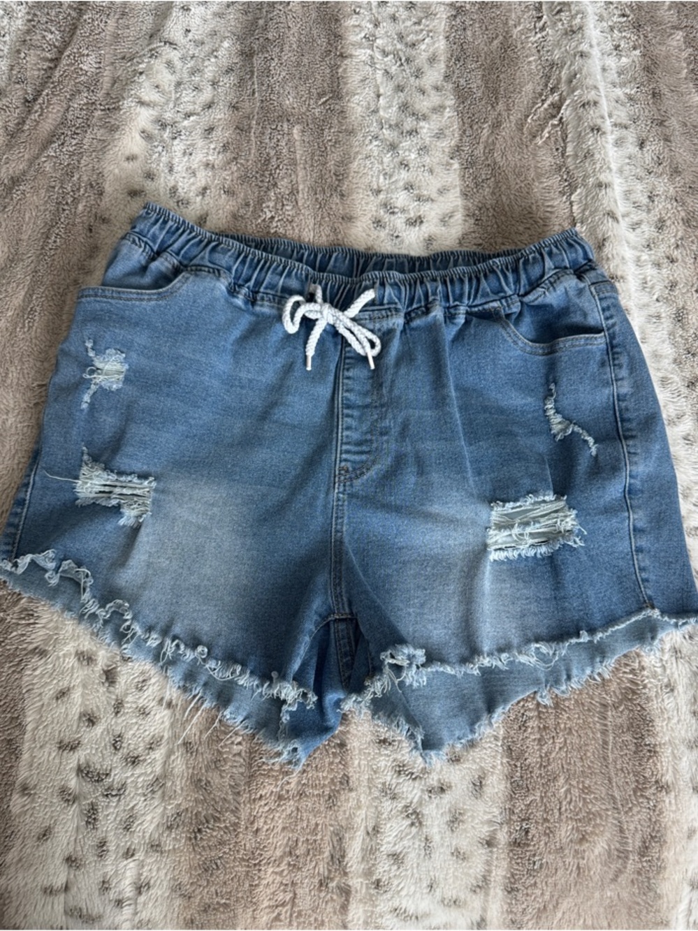 SHEIN CURVE Casual Distressed Denim Drawstring Women's Shorts - Medium Wash 2X